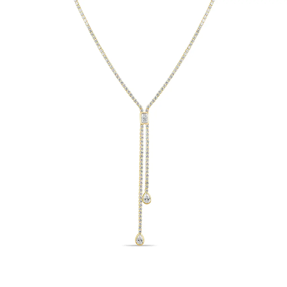 Diamond Lariat Necklace with  Pear Diamond Drops