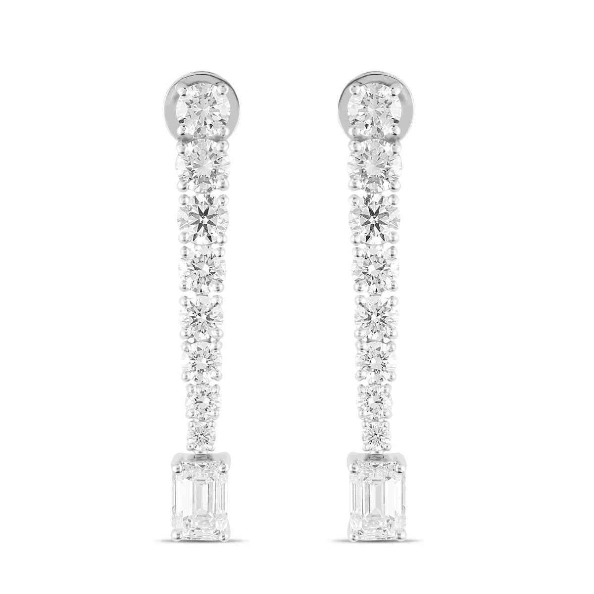 Round &Emerald Diamond Drops Earrings