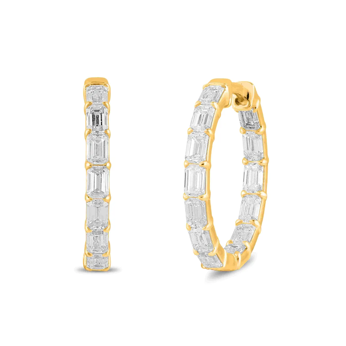 Emerald Cut Diamond Hoop Earrings