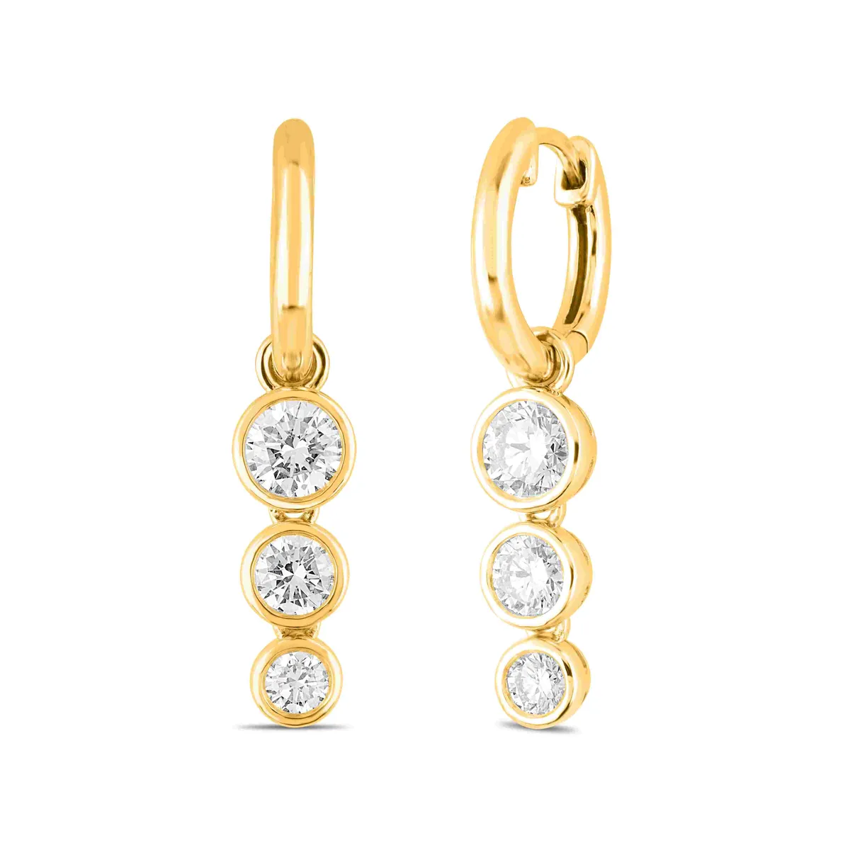 Bezel Set Diamond Drop Hoop Earrings